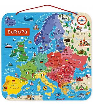 Janod 5474 - Puzzle mapa de Europa Magnético de madera, 40 Piezas Imantadas, 45x45cm